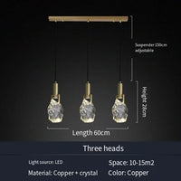 Suspension design nordique ice en cristal et cuivre pour bar ou table
