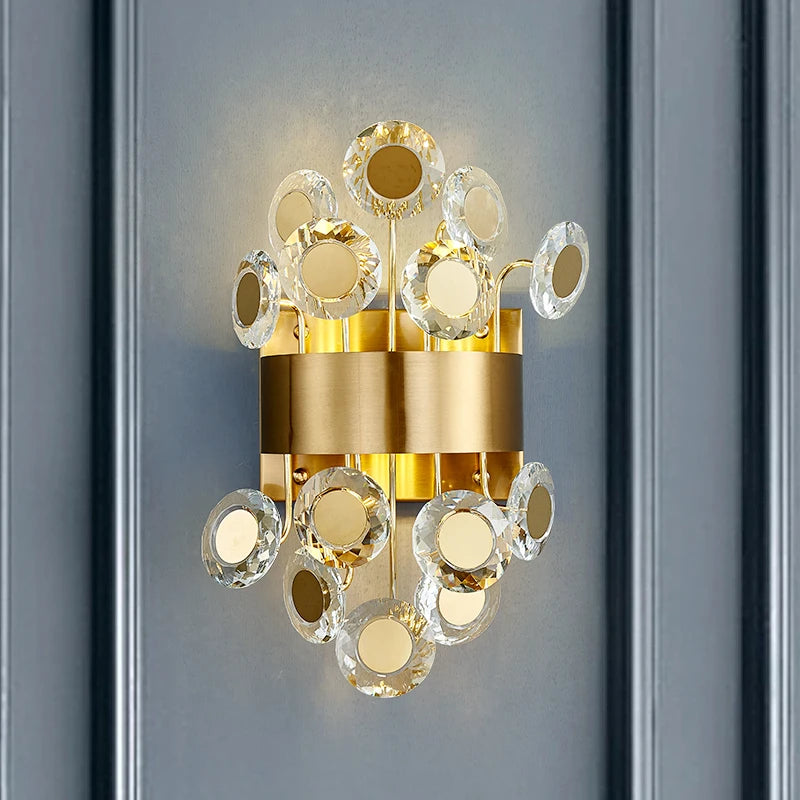 applique murale design moderne éclairage pour chambre à coucher en cristal or brossé décoration de la maison led - vue 4 sur 7