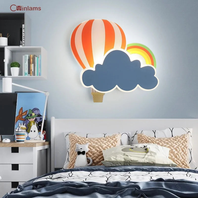 Applique murale led nuage montgolfière dessin animé pour enfant