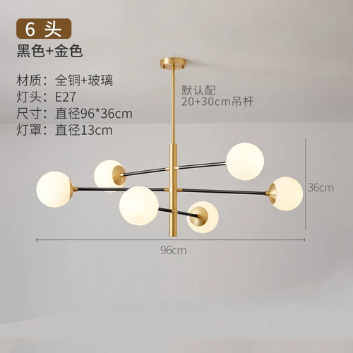 lustre nordique en verre et cuivre design moderne - vue 10 sur 10