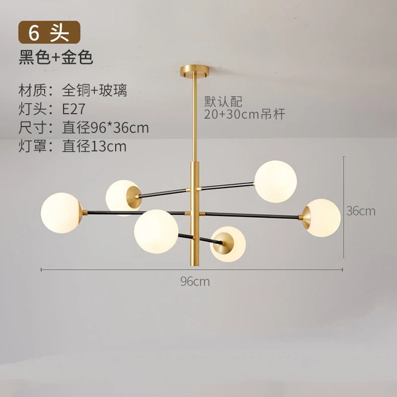lustre nordique en verre et cuivre design moderne - vue 9 sur 10