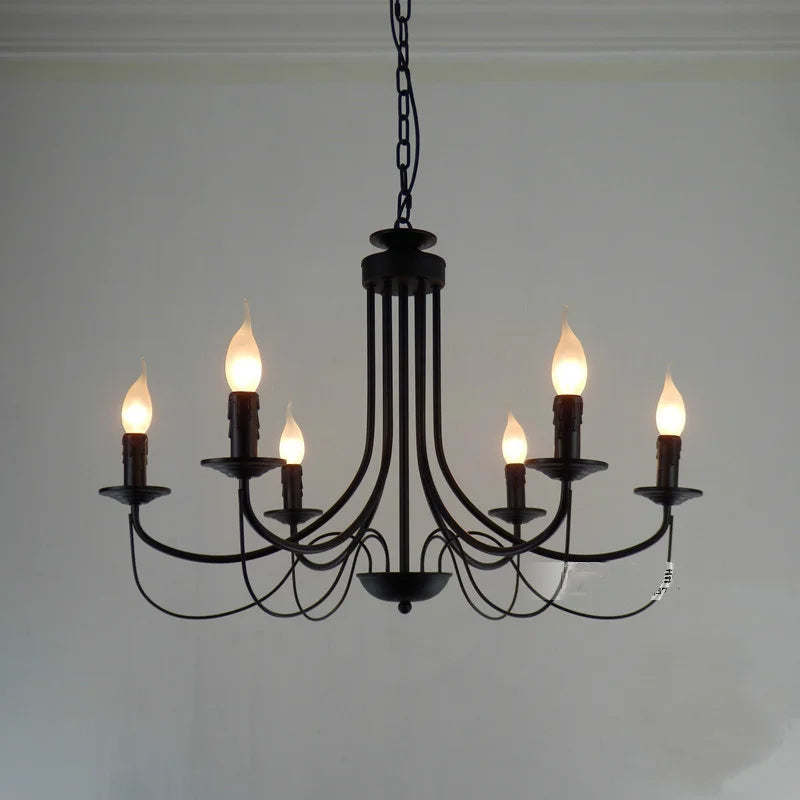 Vintage-Kronleuchter aus Schmiedeeisen mit Kerzen und schwarzem Metall