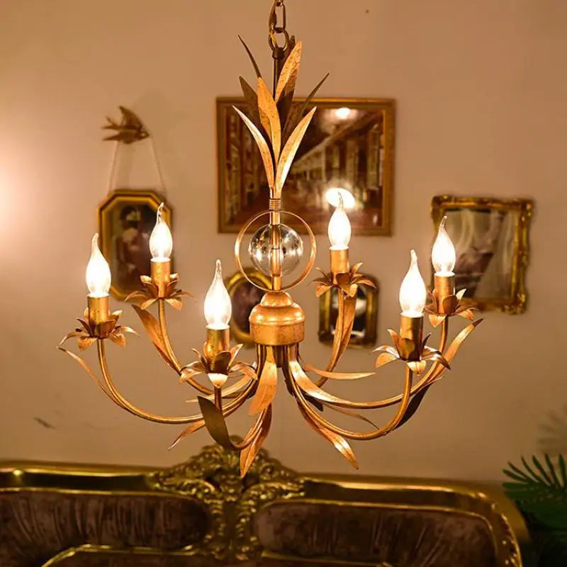 lustre en fer vintage rétro à 6 bras pour éclairage nostalgique - vue 6 sur 7