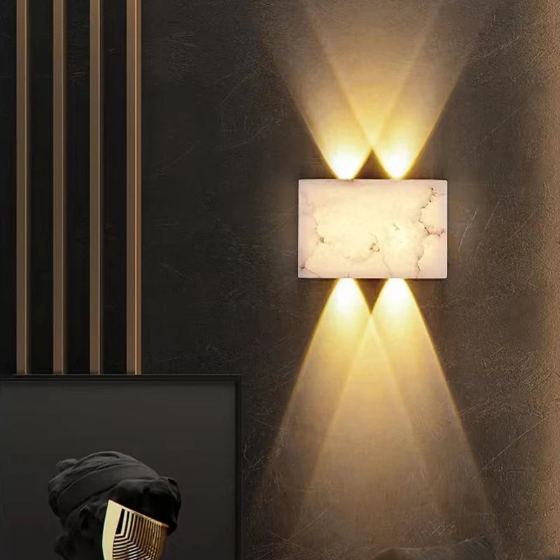 applique murale led moderne en marbre naturel et cuivre - vue 4 sur 7