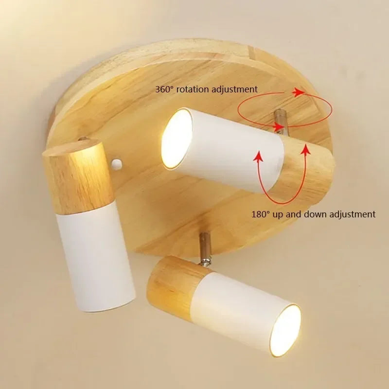 plafonnier led rotatif en bois design nordique multi-têtes décoratif d'intérieur - vue 6 sur 10