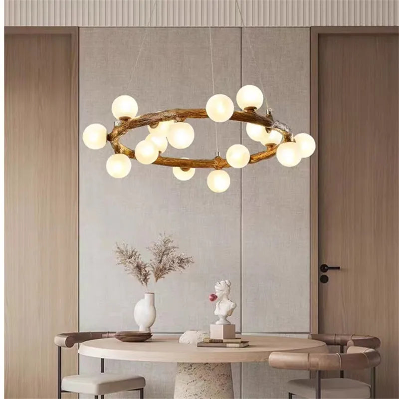 Kronleuchter im Retro-Stil in Astform aus Holz und Glas - vue 3 sur 13