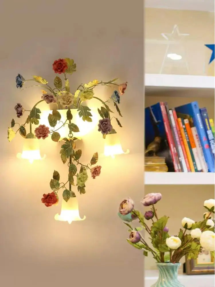 applique murale vintage en fer forgé avec abat-jour en verre led - vue 7 sur 8