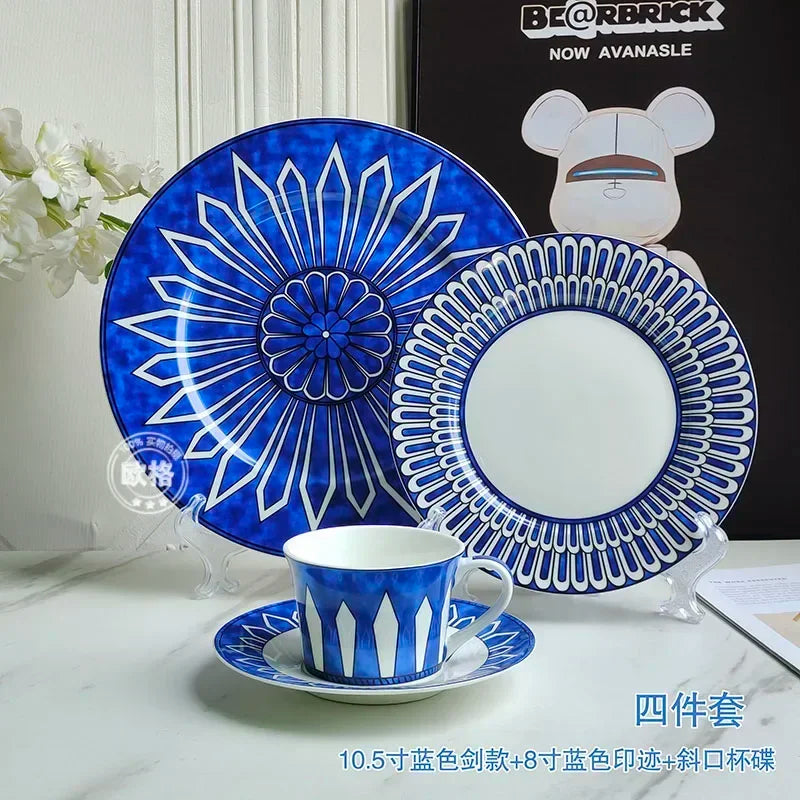 Assiette ceramique style europeen motif blue seal luxe