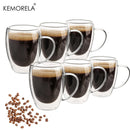 Lot tasses café double paroi verre anse 350ml