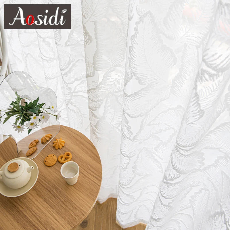 Voilage motif feuilles style moderne pour salon chambre