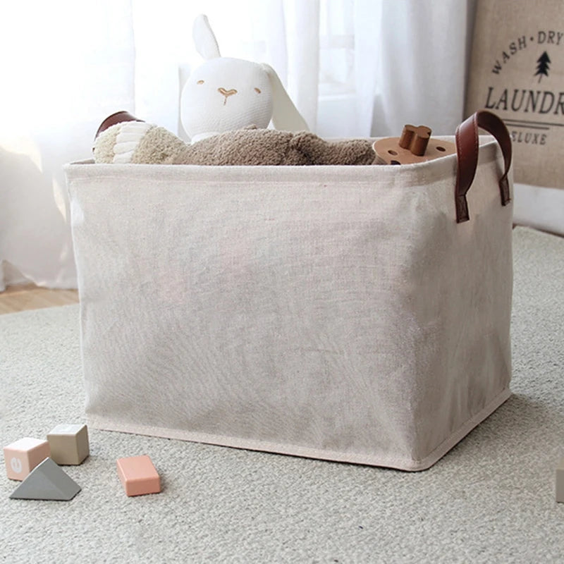 panier pliable en coton et lin pour rangement divers - vue 5 sur 9