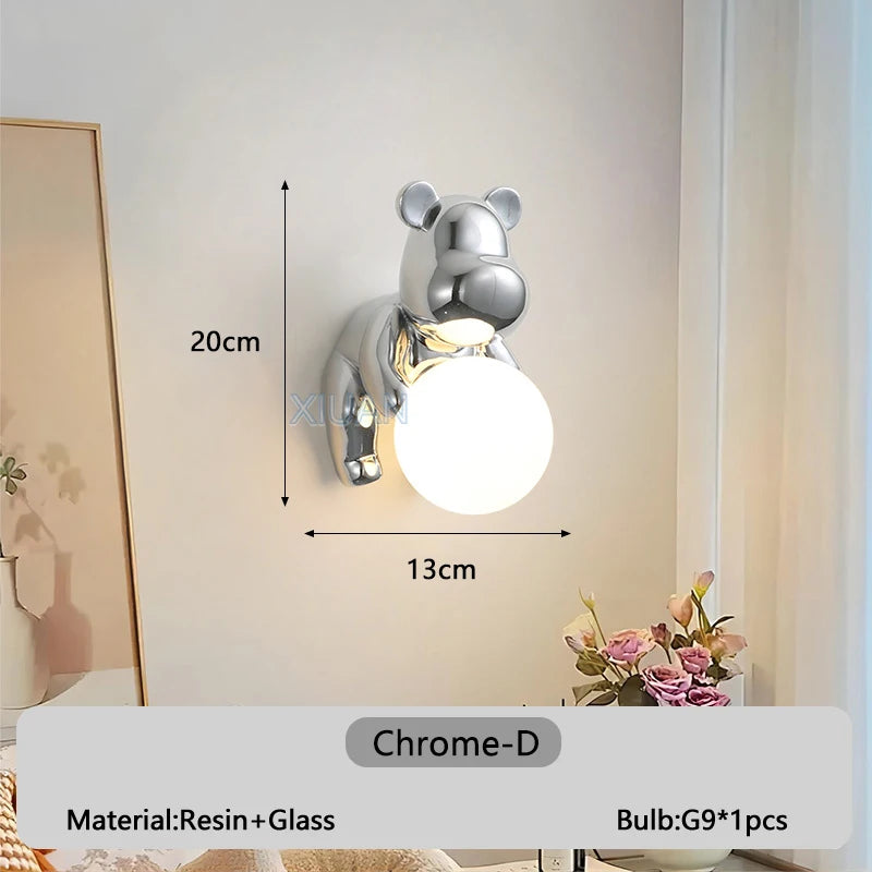 applique murale ours en résine et verre pour enfant
