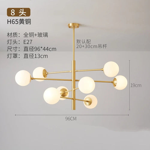 lustre nordique en verre et cuivre design moderne - vue 9 sur 10