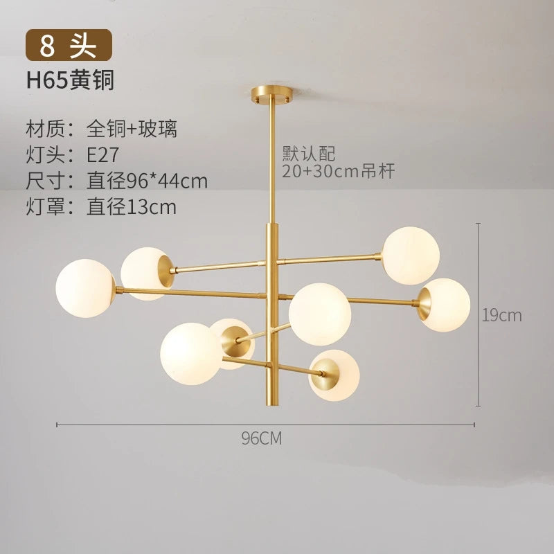 lustre nordique en verre et cuivre design moderne - vue 8 sur 10