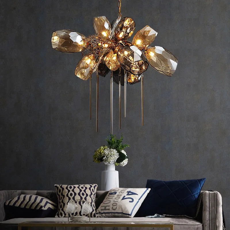 lustre en verre nordique de luxe en cristal moderne