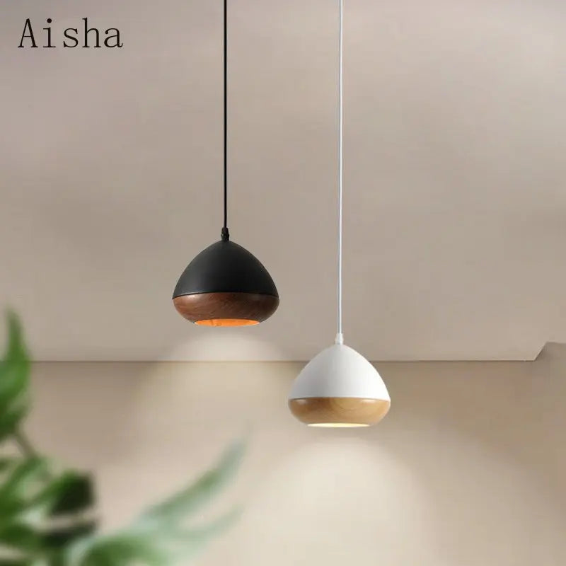 lustre en fer de style japonais wabi-sabi imitation noyer nordique - vue 2 sur 10