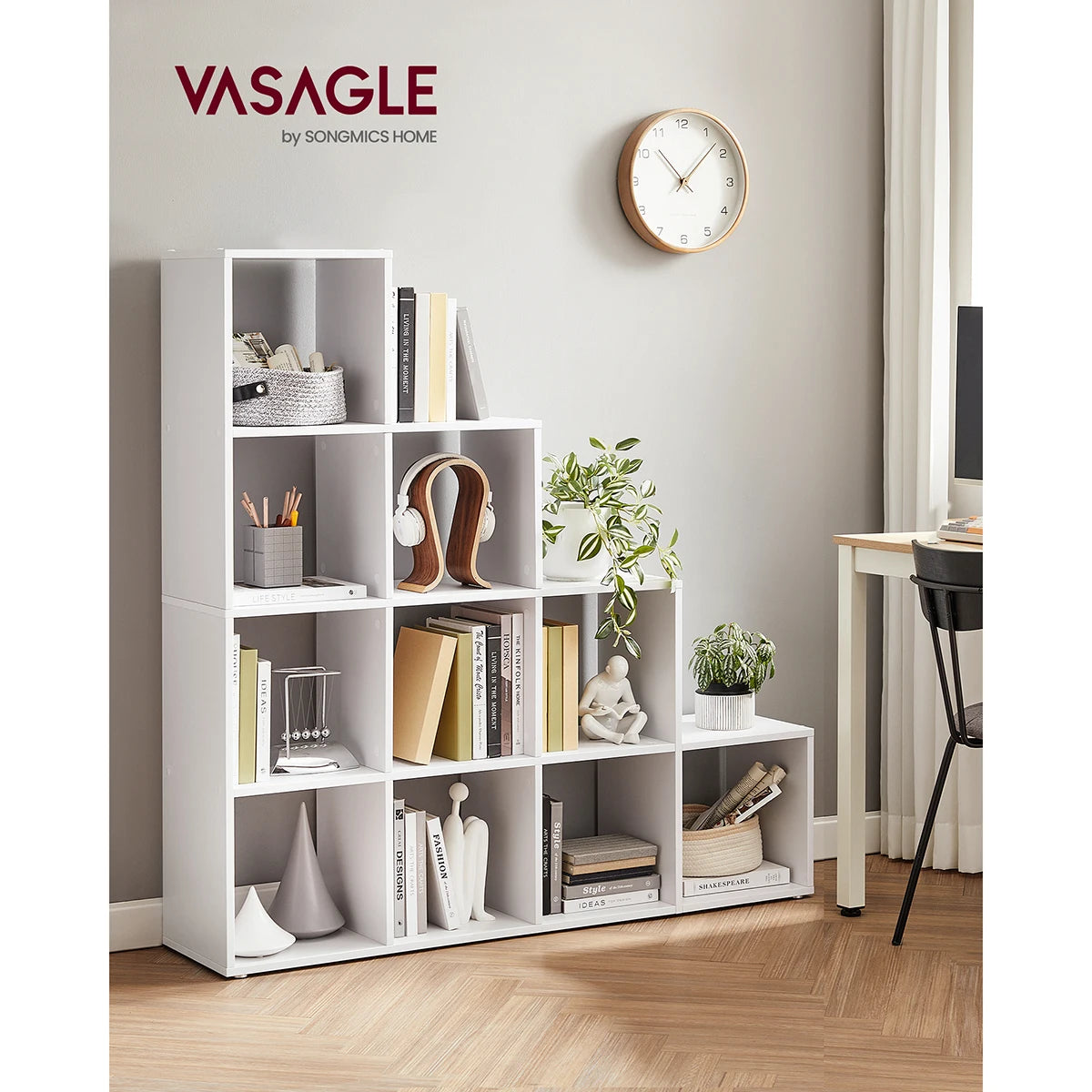 VASAGLE 10-Cube Bookcase, Bookshelf with Open Compartments, Storage Organiser for Decorations, Photos, Plants