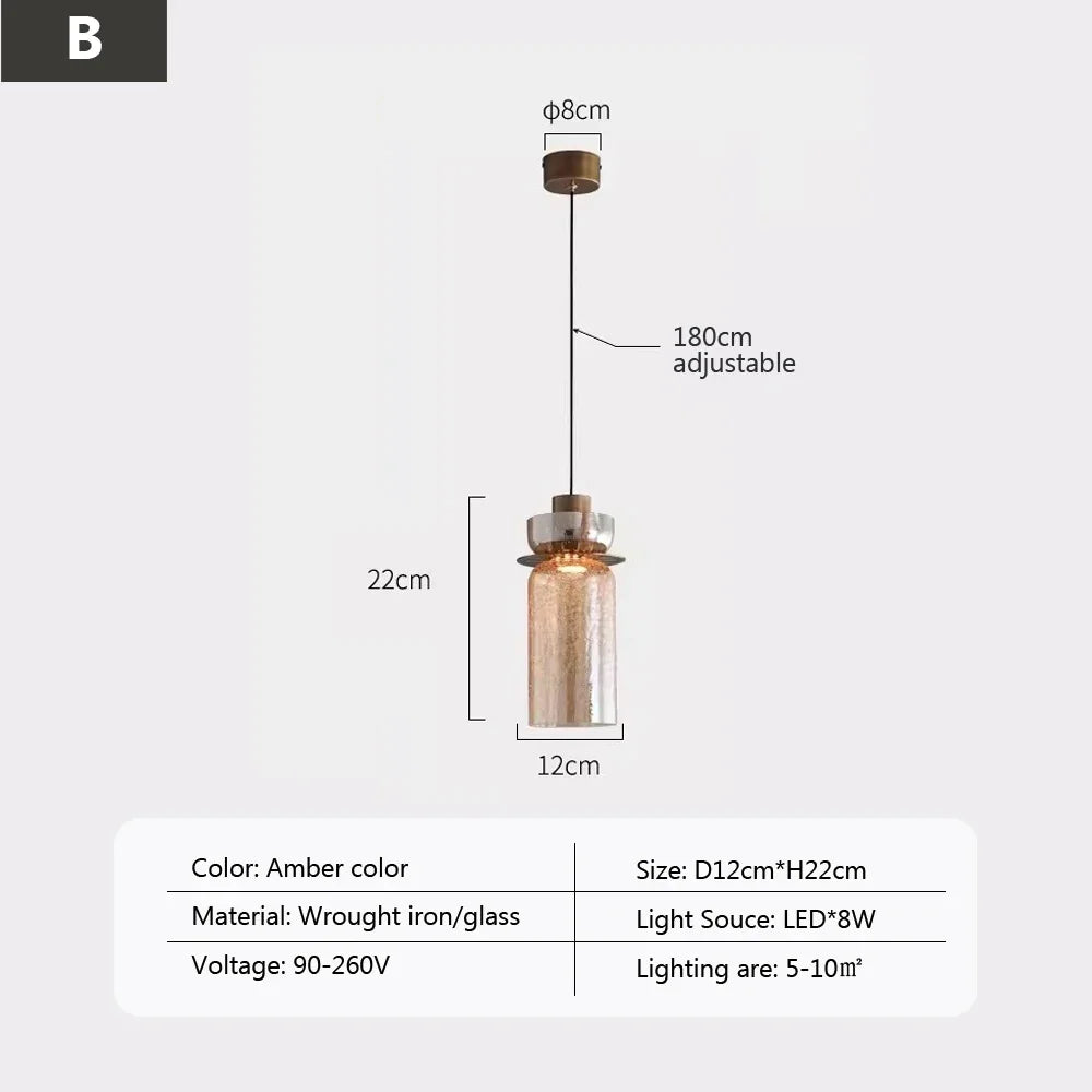 suspension led rétro en verre pour éclairage moderne et ambiance élégante - vue 10 sur 12
