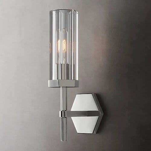 Amerikanische LED-Wandleuchte mit Kristall-Lampenschirm und goldfarbenem Metall - vue 12 sur 11
