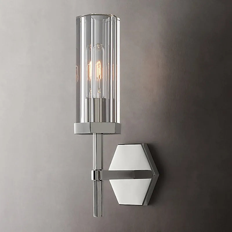 Amerikanische LED-Wandleuchte mit Kristall-Lampenschirm und goldfarbenem Metall - vue 11 sur 11