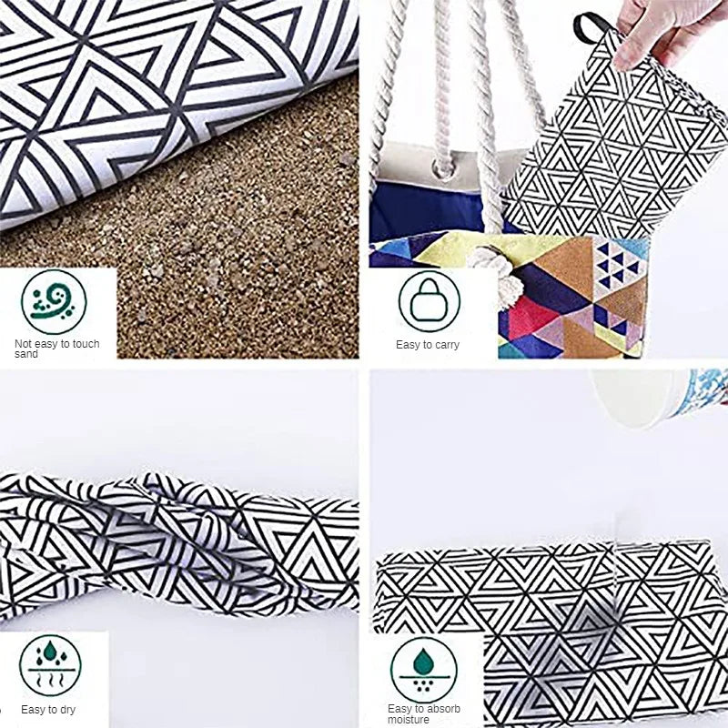 Serviette de plage sechage rapide sans sable raye - vue 6 sur 7