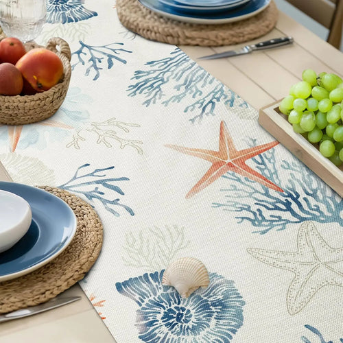 Chemin de table lin motif ocean style nautique - vue 5 sur 6