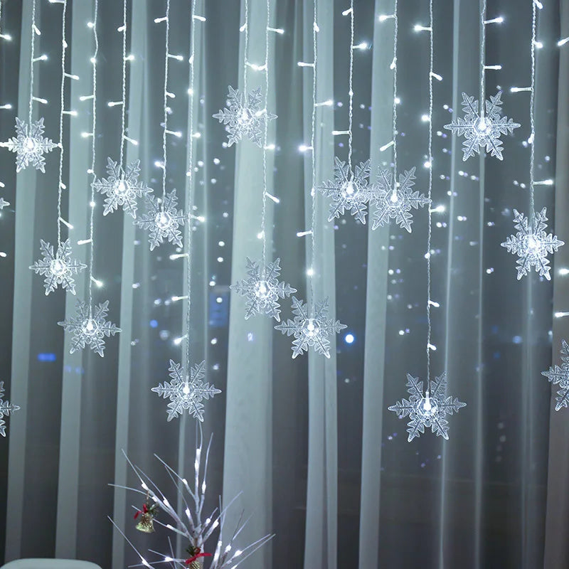 guirlande lumineuse led flocons de neige pour décorations de fête et Noël - vue 3 sur 12