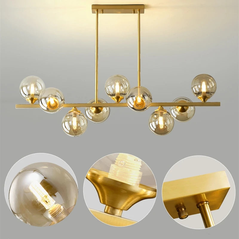 lustre suspendu en cuivre avec boule de verre pour décoration intérieure - vue 7 sur 10