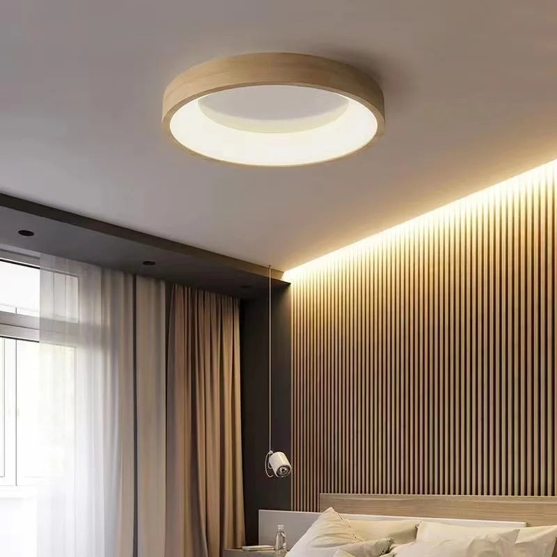 plafonnier chinois Ultra-mince rond en Grain de bois