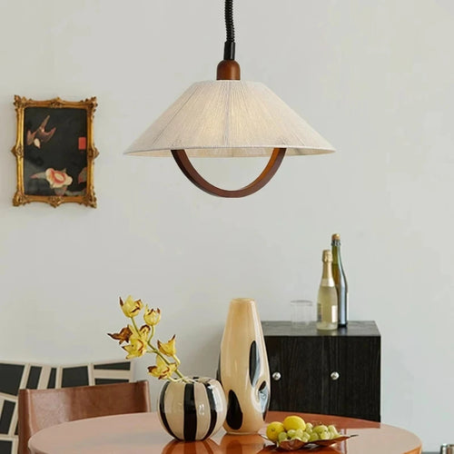 lustre moderne design artistique corde de chanvre bois fil réglable