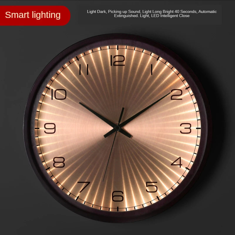 horloge murale design moderne en bois doré silencieuse et créative - vue 9 sur 19