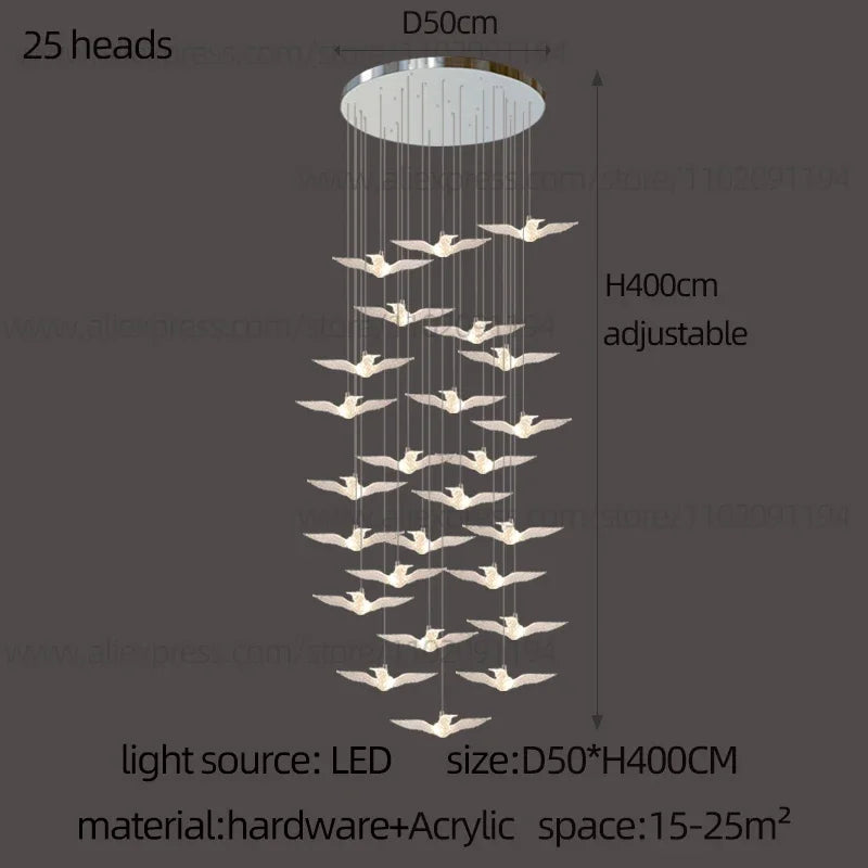 suspension LED décorative en forme d'oiseau idéale pour loft