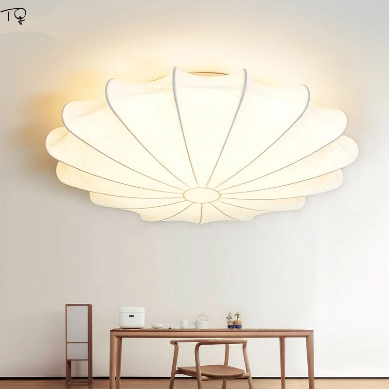 Japanische Deckenleuchte aus Stoff und Seide im klassischen Zen-Stil mit LED - vue 5 sur 5