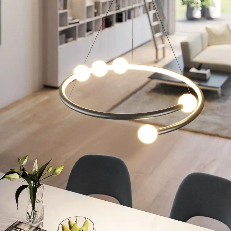 SANDYHA nordique ligne de luxe boule de verre lustre salon salle à manger moderne design anneau lampe pour chambre suspension LED éclairage - vue 5 sur 10