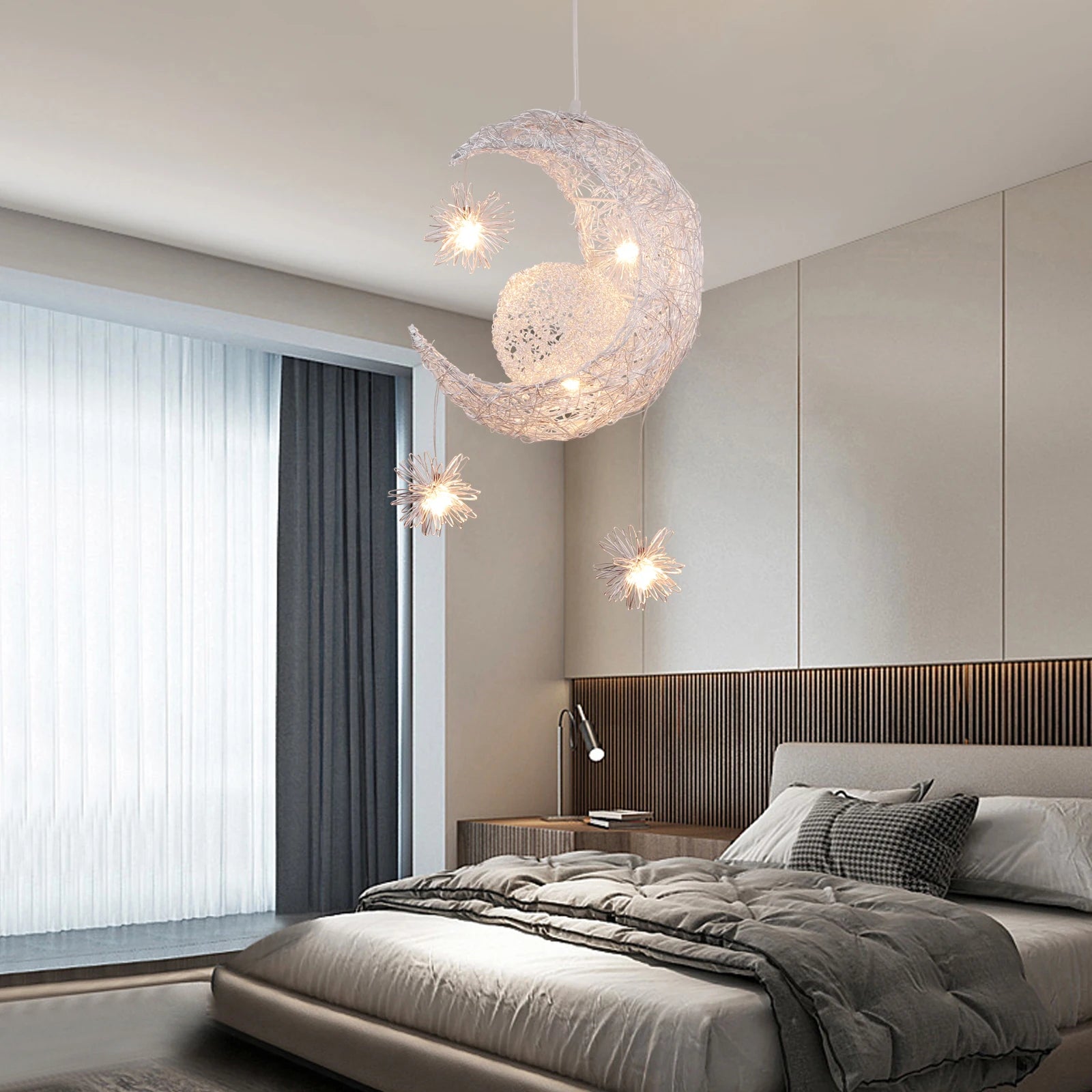 lustre led romantique moderne en forme de lune et étoile - vue 6 sur 14