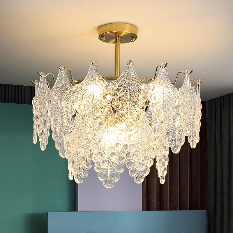 lustre moderne en verre 2023 feuilles gouttelette éclairage suspendu - vue 3 sur 12