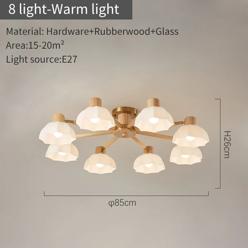 Nordische Deckenleuchten aus Kautschukholz mit Glaslampenschirmen für Wohnzimmer – Modern, Warmweiß und Kaltweiß, geeignet für Schlafzimmer - vue 12 sur 12