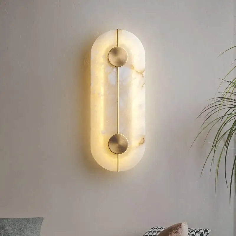 Applique murale LED ronde en marbre et cuivre doré - vue 2 sur 8