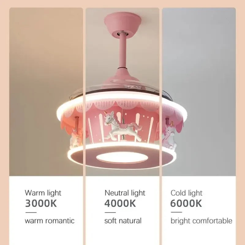 plafonnier led carrousel créative dessin animé luminaire pour filles - vue 6 sur 8