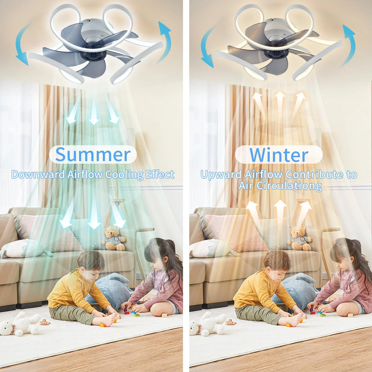 plafonnier moderne silencieux à led avec télécommande et lumière colorée - vue 4 sur 8