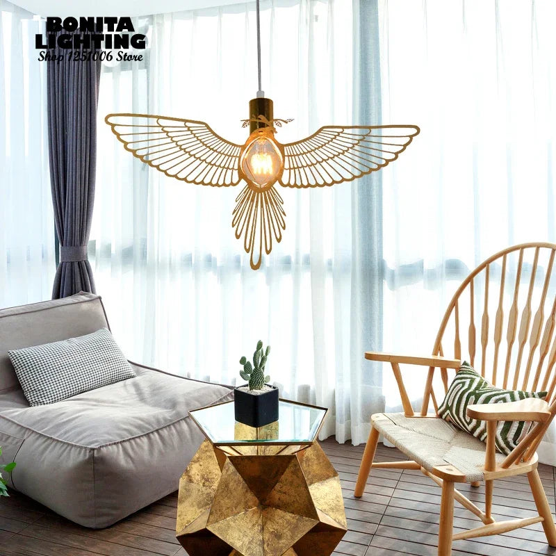 Moderne Pendelleuchte aus Edelstahl Oiseau Frieden und Liebe - vue 6 sur 8