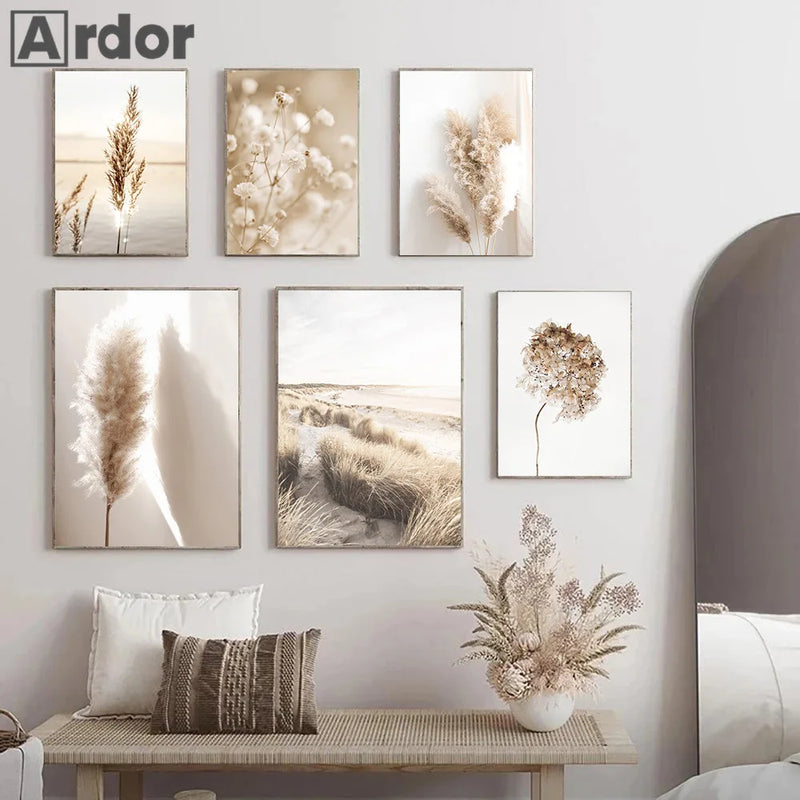 affiches de fleurs séchées en toile pour décoration murale