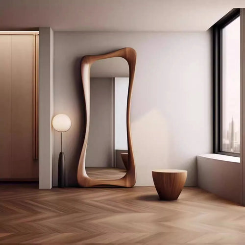 miroir décoratif français en bois de noyer style rétro luxe - vue 2 sur 5