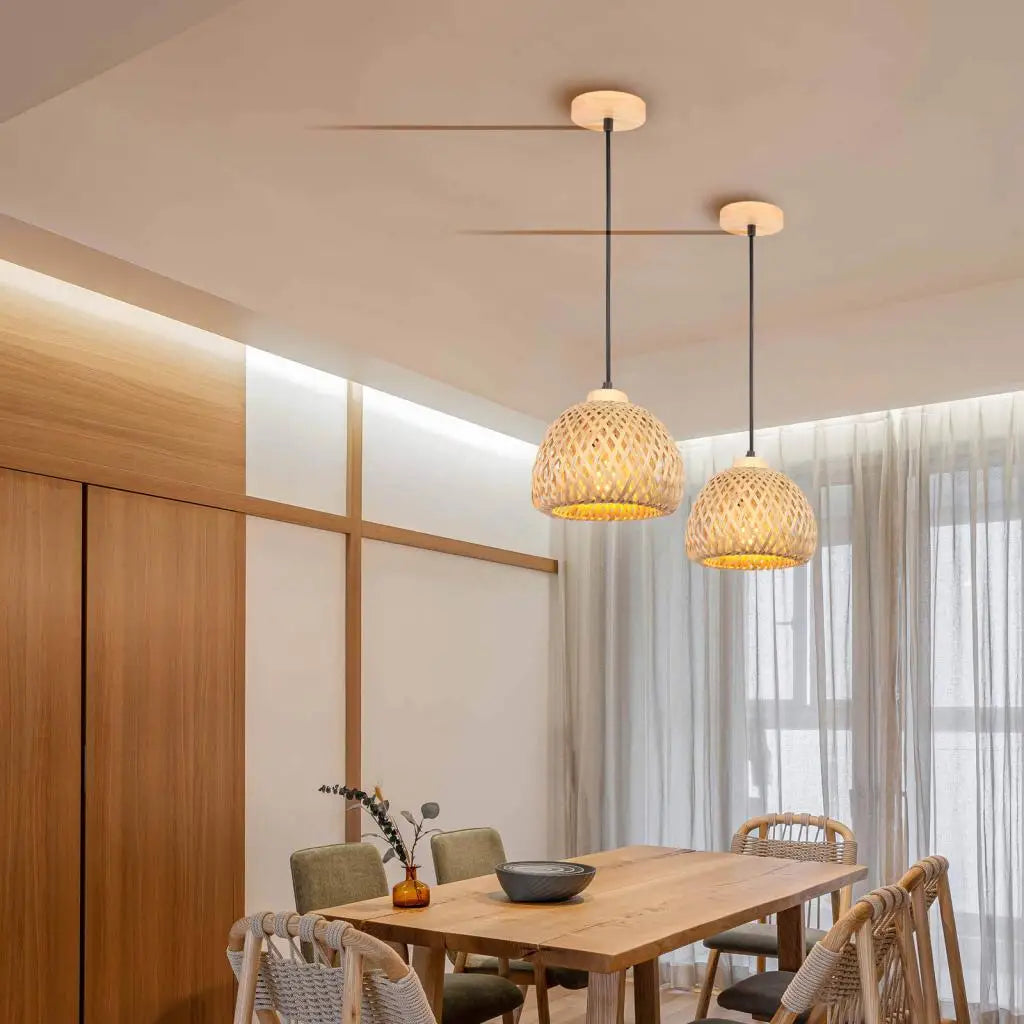 lustre tissé à la main en bambou avec led intégrée - vue 6 sur 16