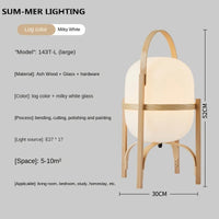 lampe de table nordique portable en verre avec panier en bois