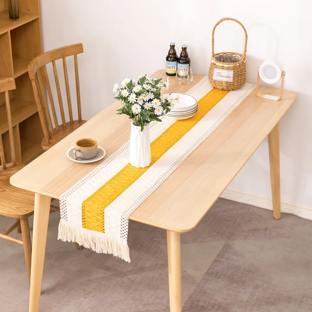 Chemin de table coton lin brodé style champêtre - vue 3 sur 7