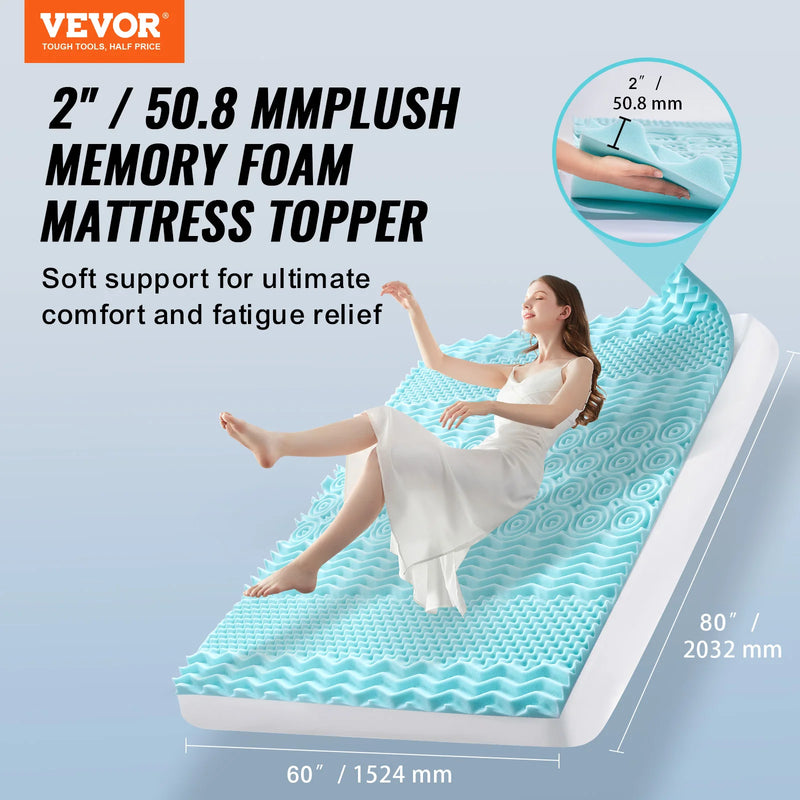 VEVOR Mattress Topper Queen Size 2" / 3" Thickness Soft Memory Foam Mattress Pad, Cooling Gel Infusion Comfy Support for Any Bed