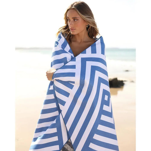 Serviette de plage sechage rapide sans sable raye - vue 5 sur 7