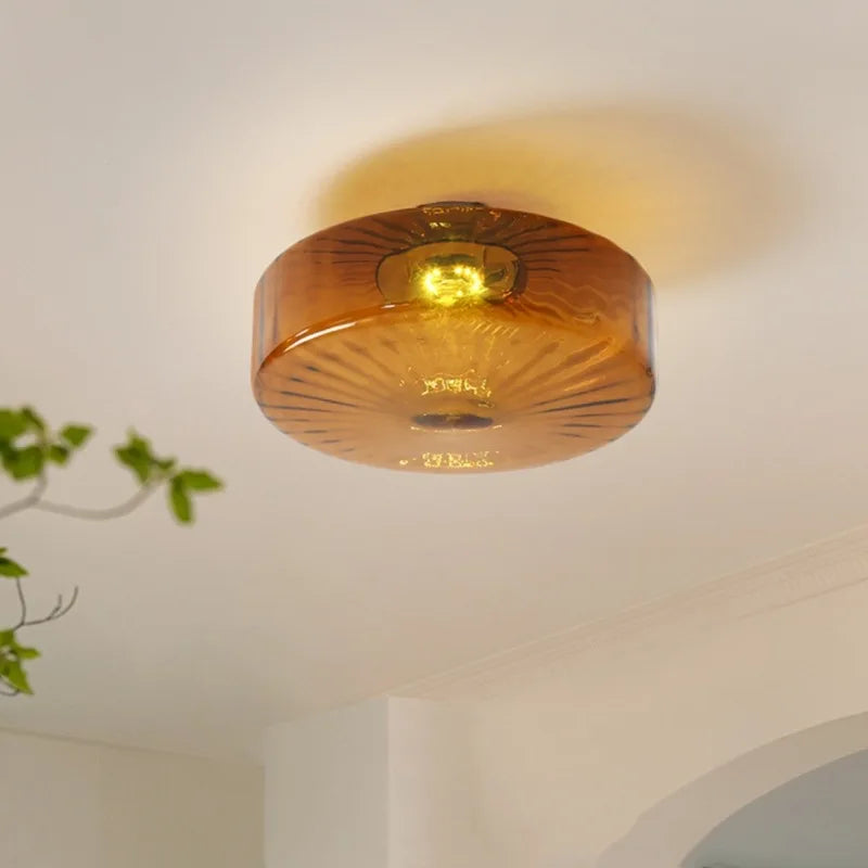 plafonnier led rond en verre ondulé rétro décoratif d'intérieur - vue 3 sur 9