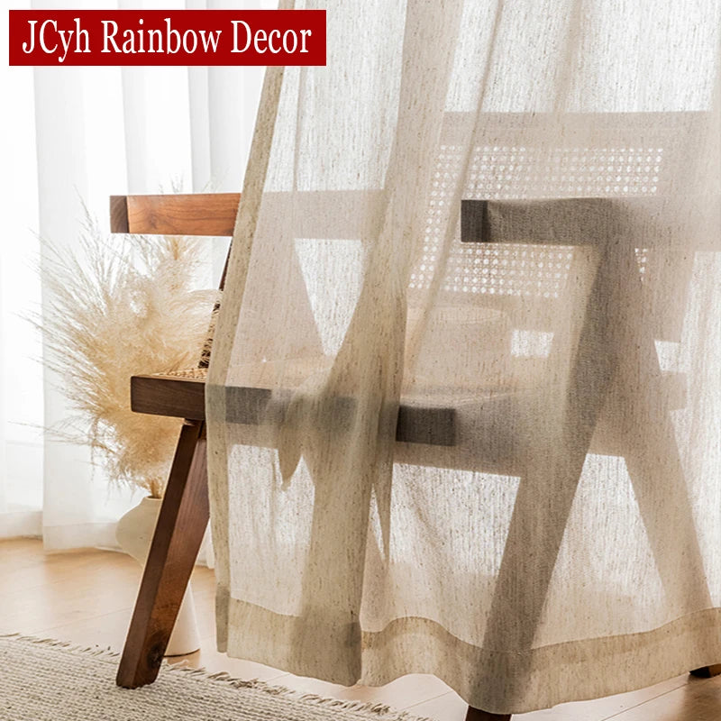 Voilage style lin translucide pour salon chambre fenêtre